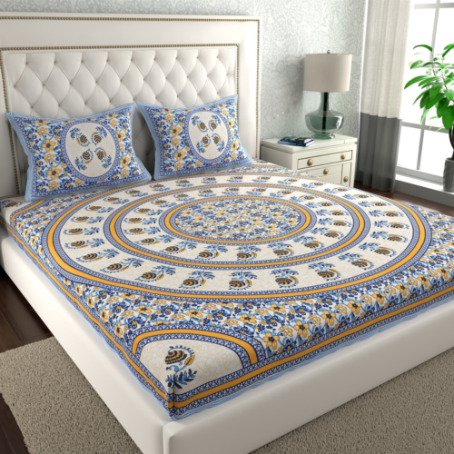 104 tc double bed size pure cotton jaipuri bedsheet