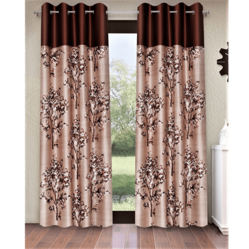 polyester semi transparent door curtain (pack of 2, blue)