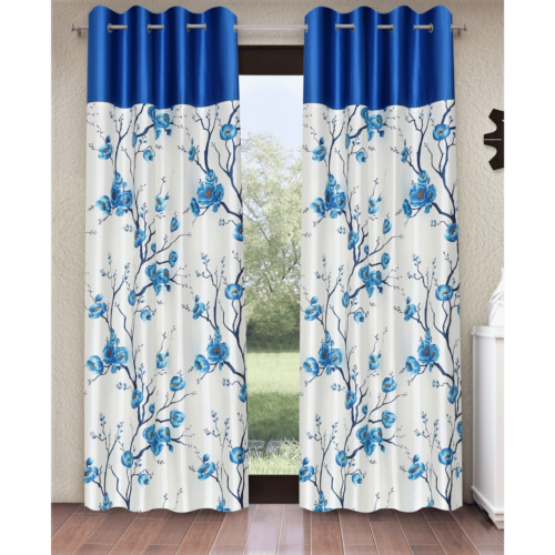 polyester semi transparent door curtain (pack of 2, blue)