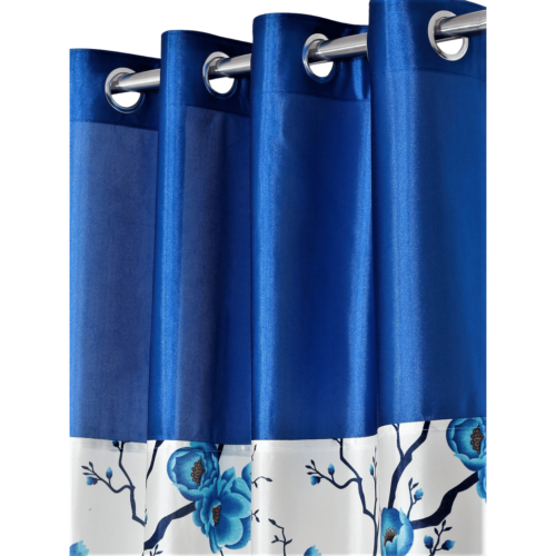 polyester semi transparent door curtain (pack of 2, blue)