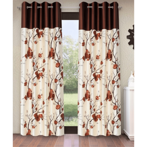 polyester semi transparent door curtain (pack of 2, brown)