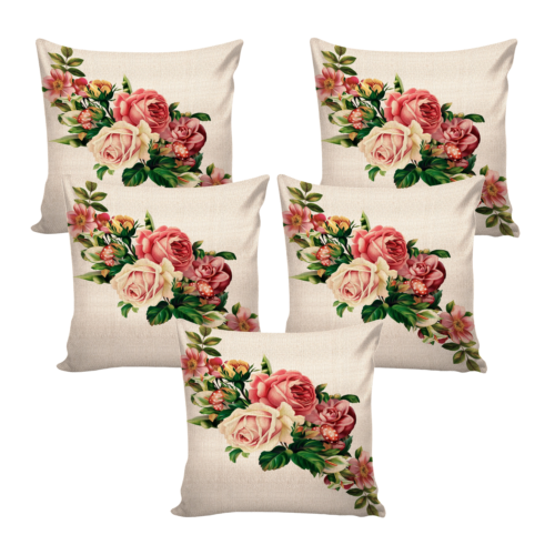 digital printed cushions cover (pack of 5, 16x16 inch, flower print)