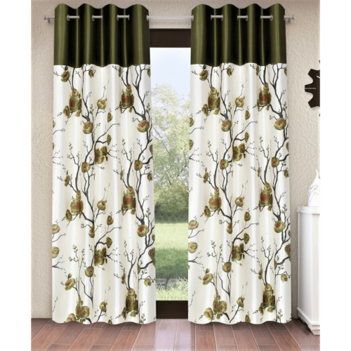 polyester semi transparent door curtain (pack of 2, green)